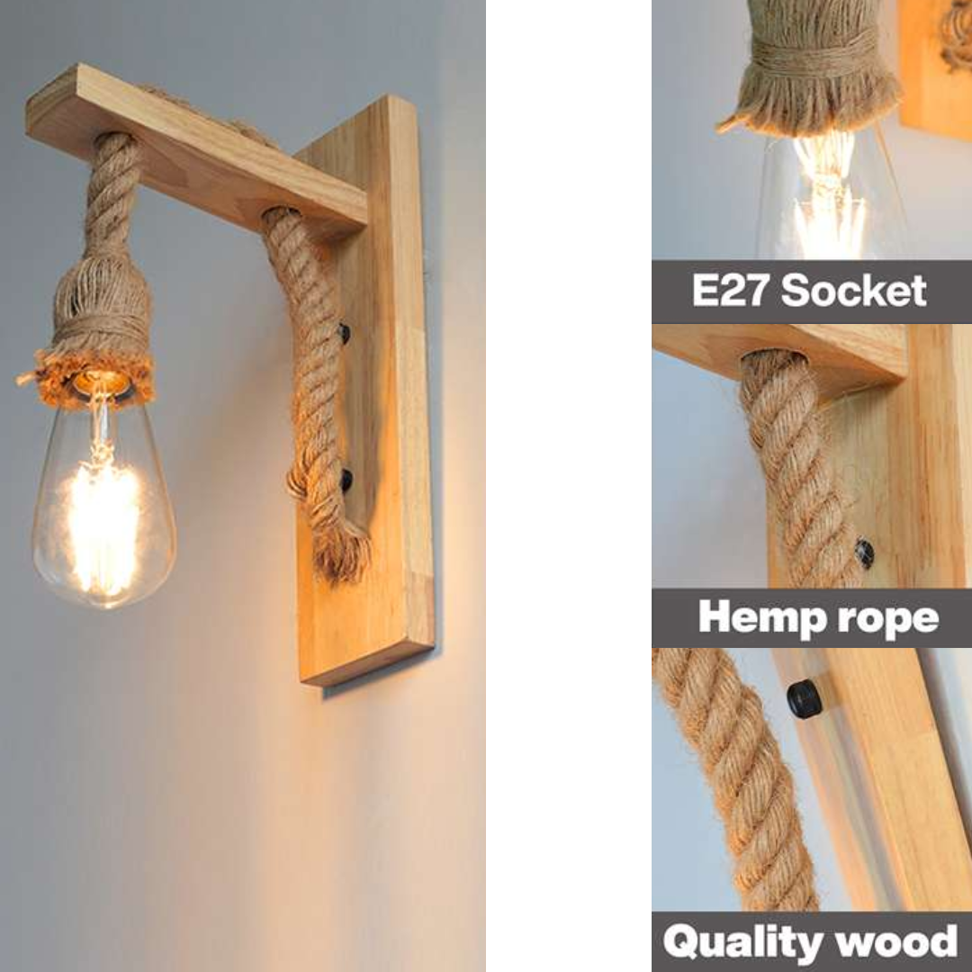 Wooden Hanger Light With Rope