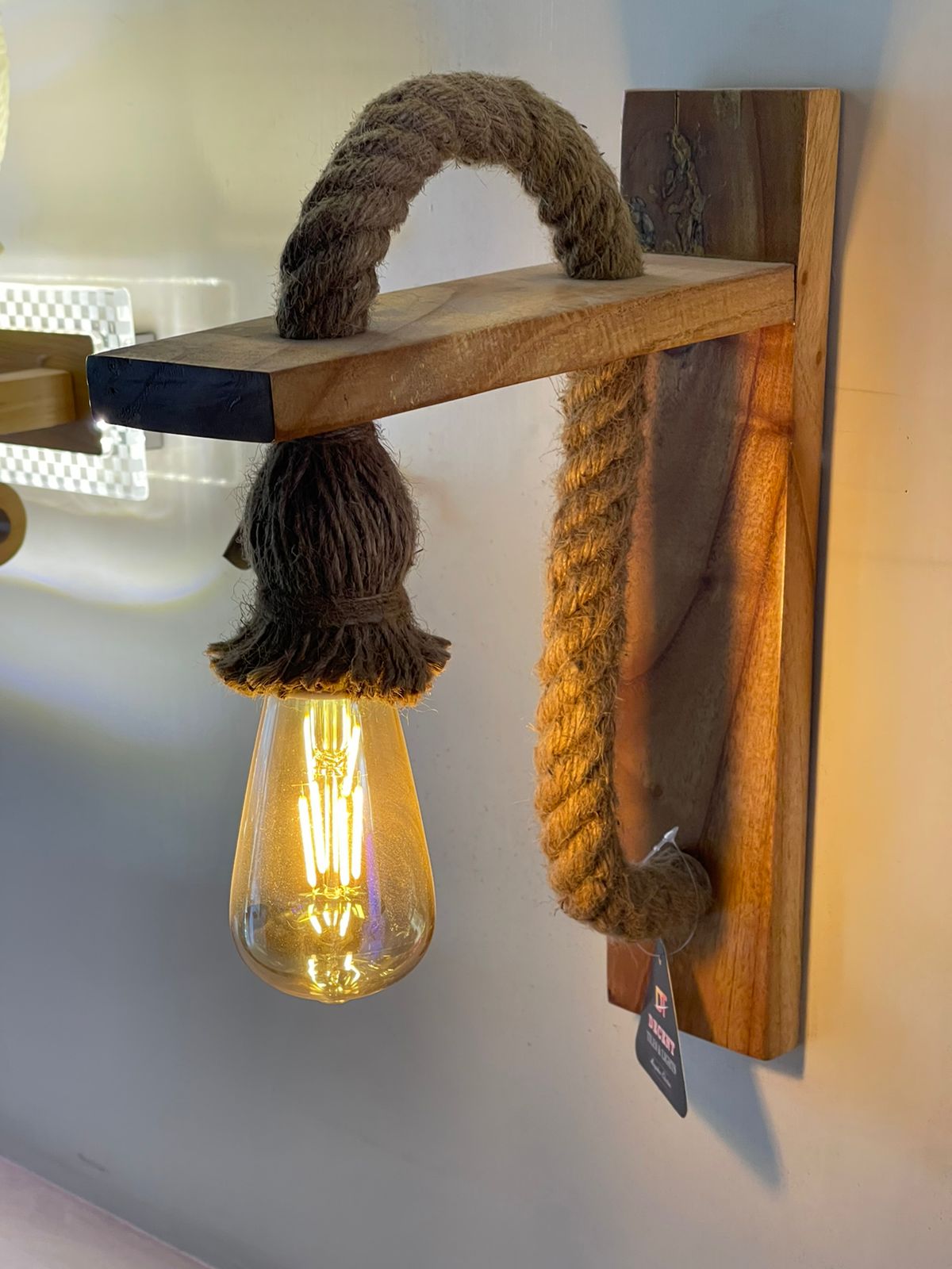 Wooden Hanger Light With Rope